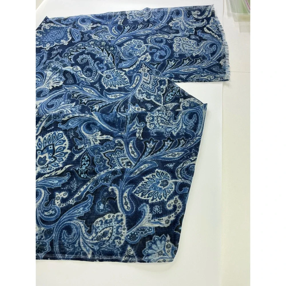 Chaps Blue Paisley Scarf Women OS NWT Lightweight Eyelash Fringe CF0026